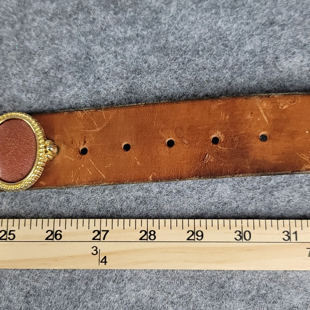 Jacobs Leather Vintage Brown Belt Goldstone Cabochon Concho Plantsville CT 32 - Picture 10 of 13